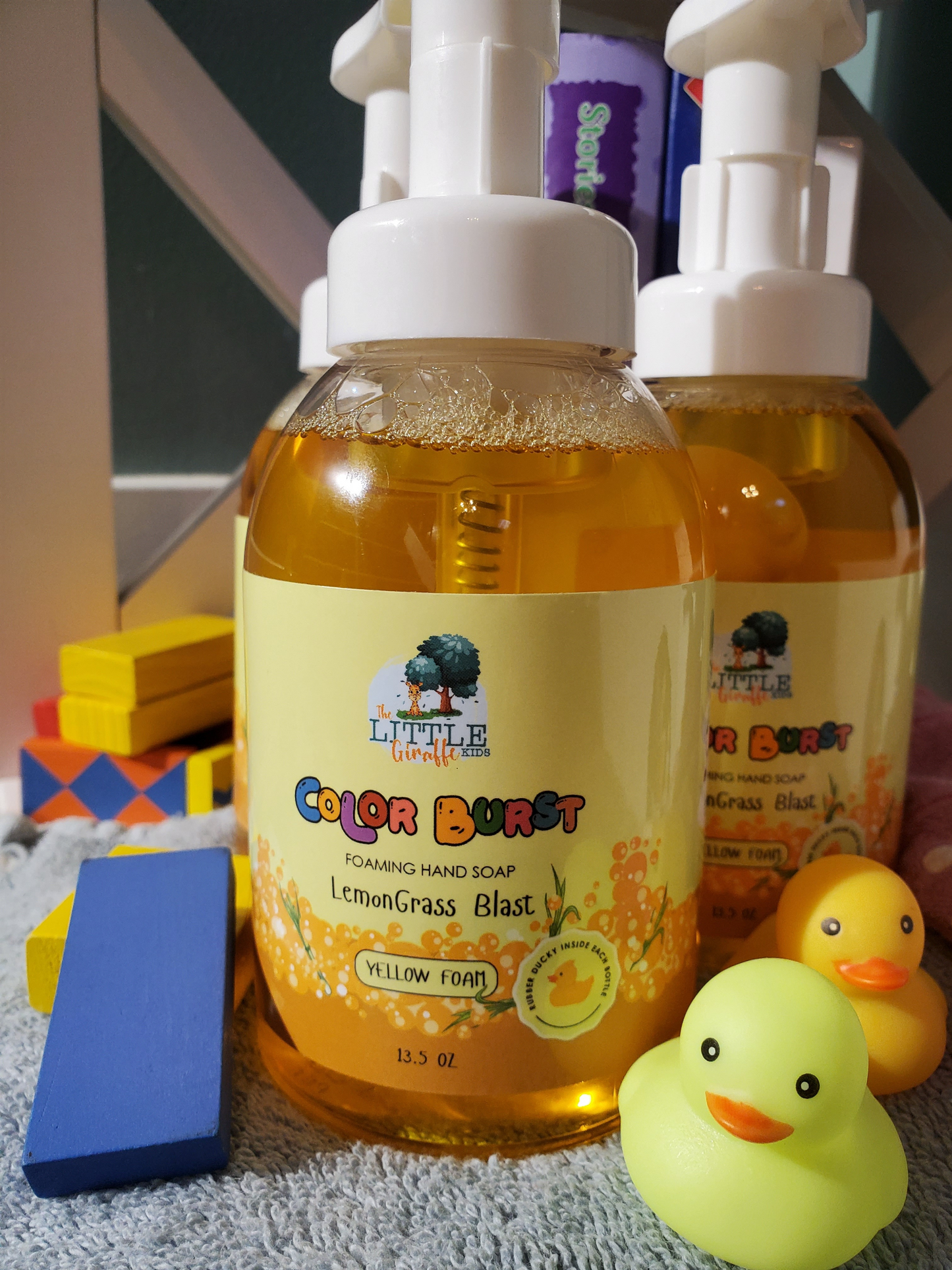 Organic, Colorful Foaming Hand Soap for Kids. Yellow Foam. Fragrance Lemongrass.