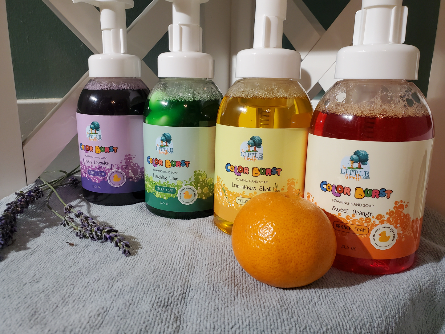 Rainbow collection. Four Pack. Lavender, Sweet Orange, Lime and Lemngrass Foaming Hand Soaps